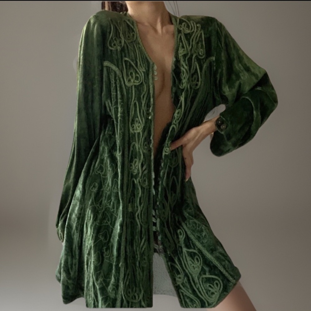 Vintage Rayon Velvet Embroidery Cardigan